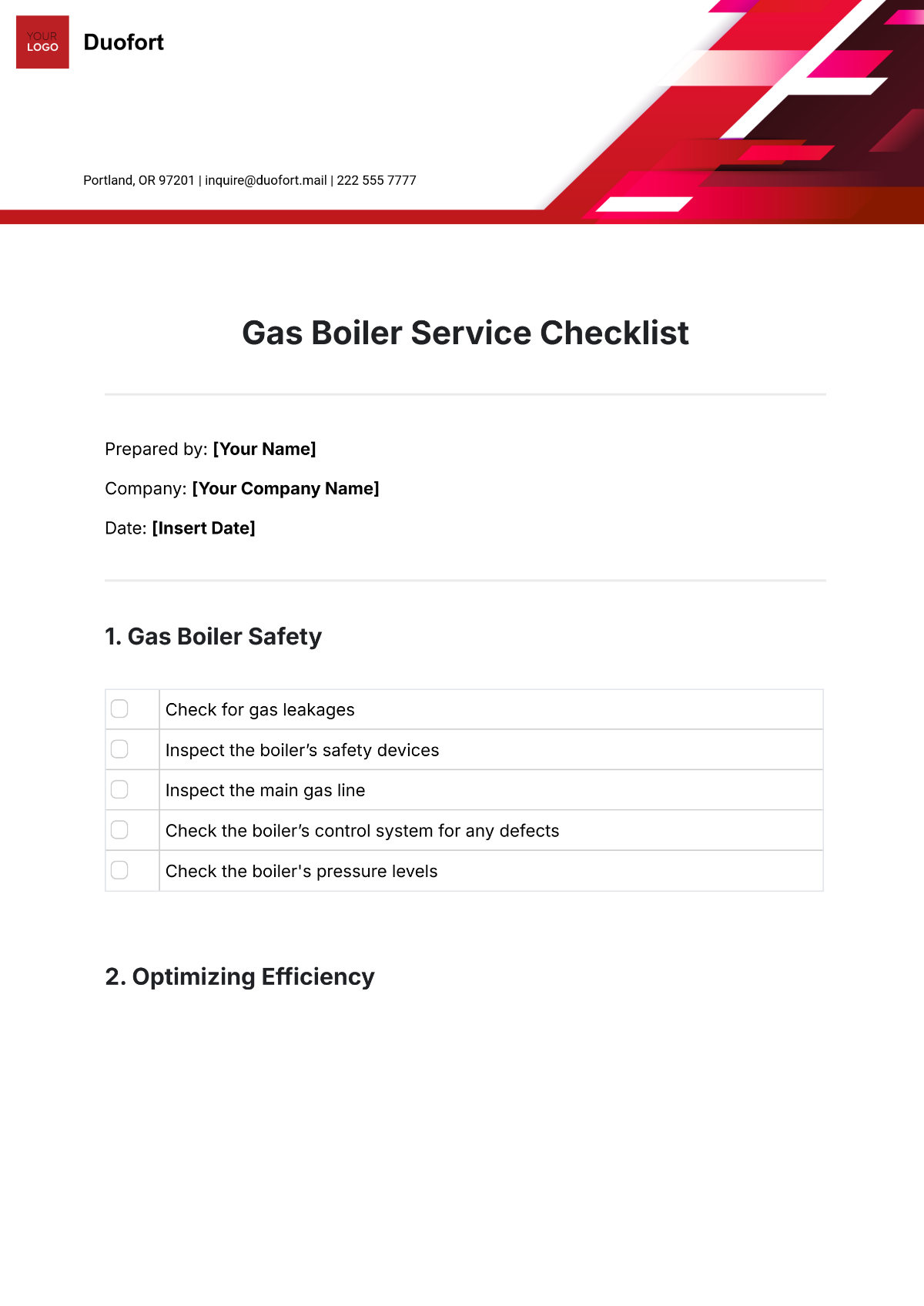 Gas Boiler Service Checklist Template - Edit Online & Download