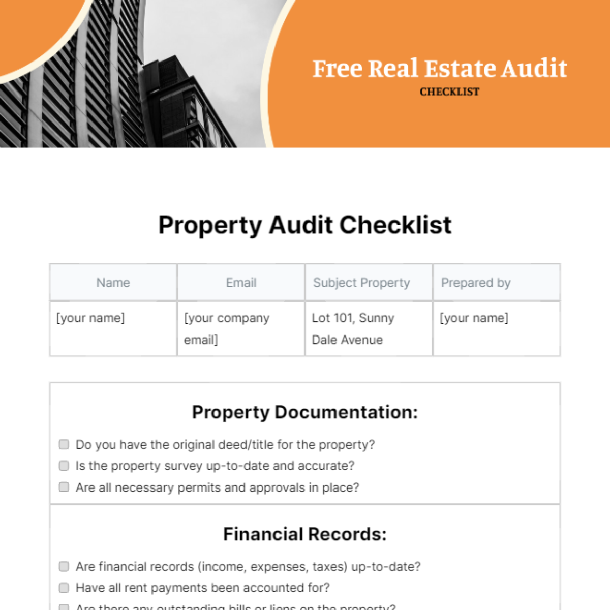 Real Estate Audit Checklist Template
