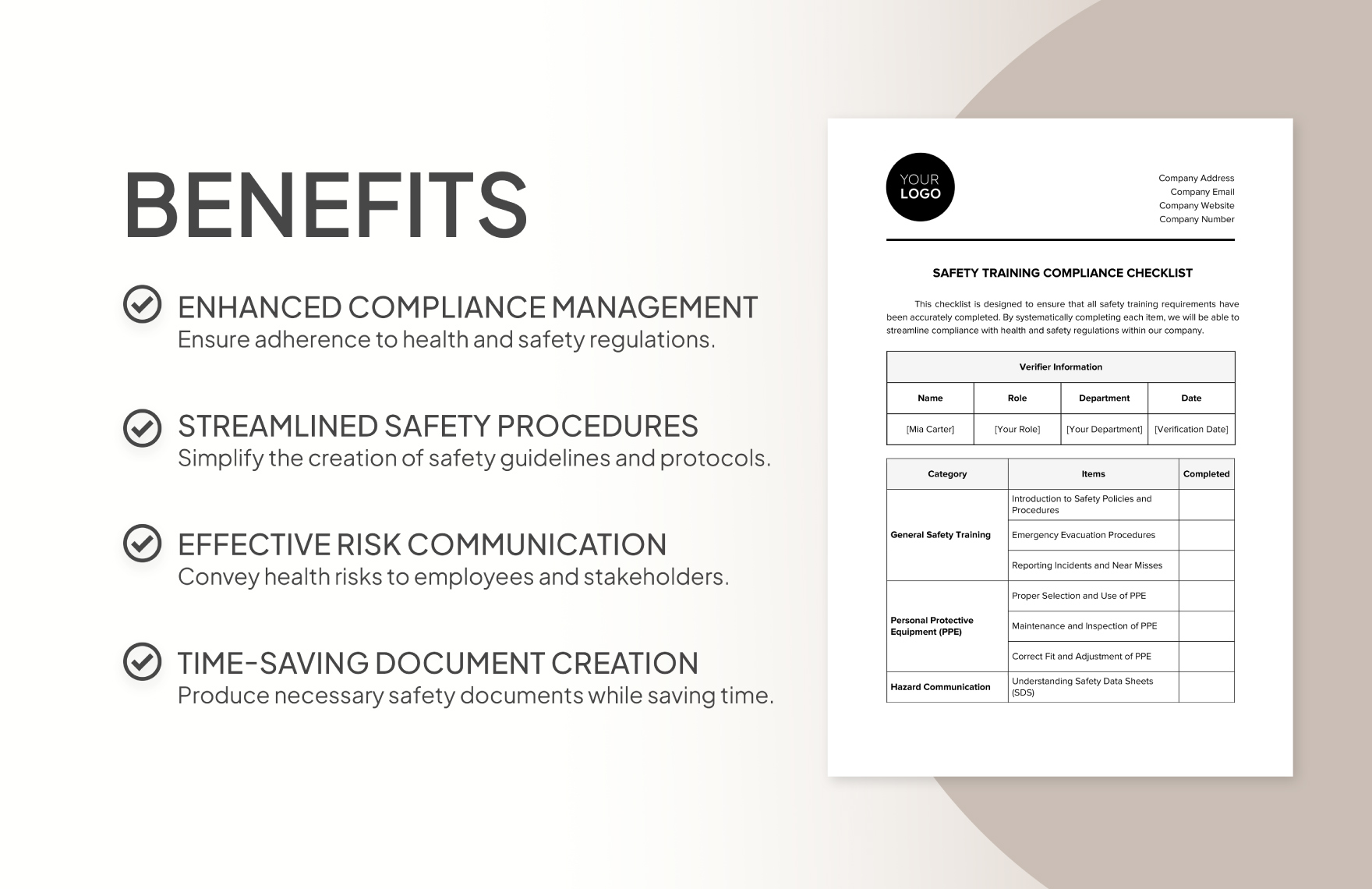 Safety Training Compliance Checklist Template