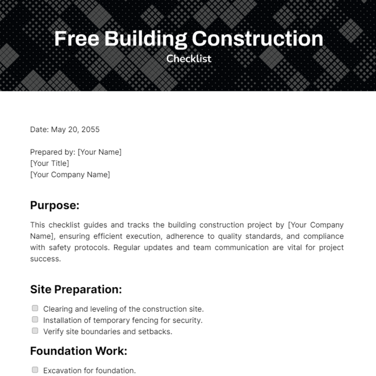 Building Construction Checklist Template