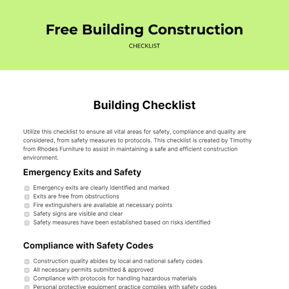 FREE Building Checklist - Edit Online & Download | Template.net