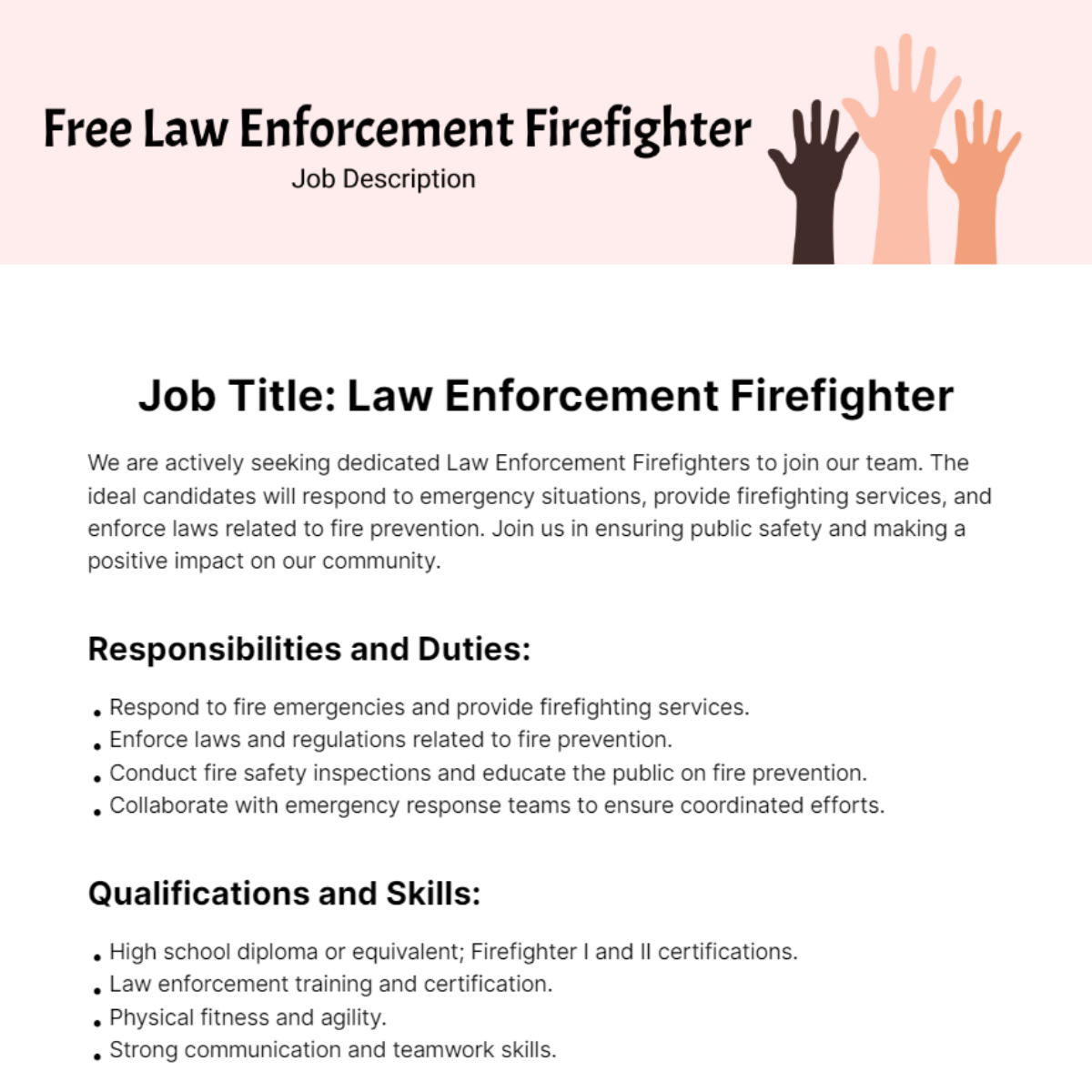 Law Enforcement Firefighter Job Description Template