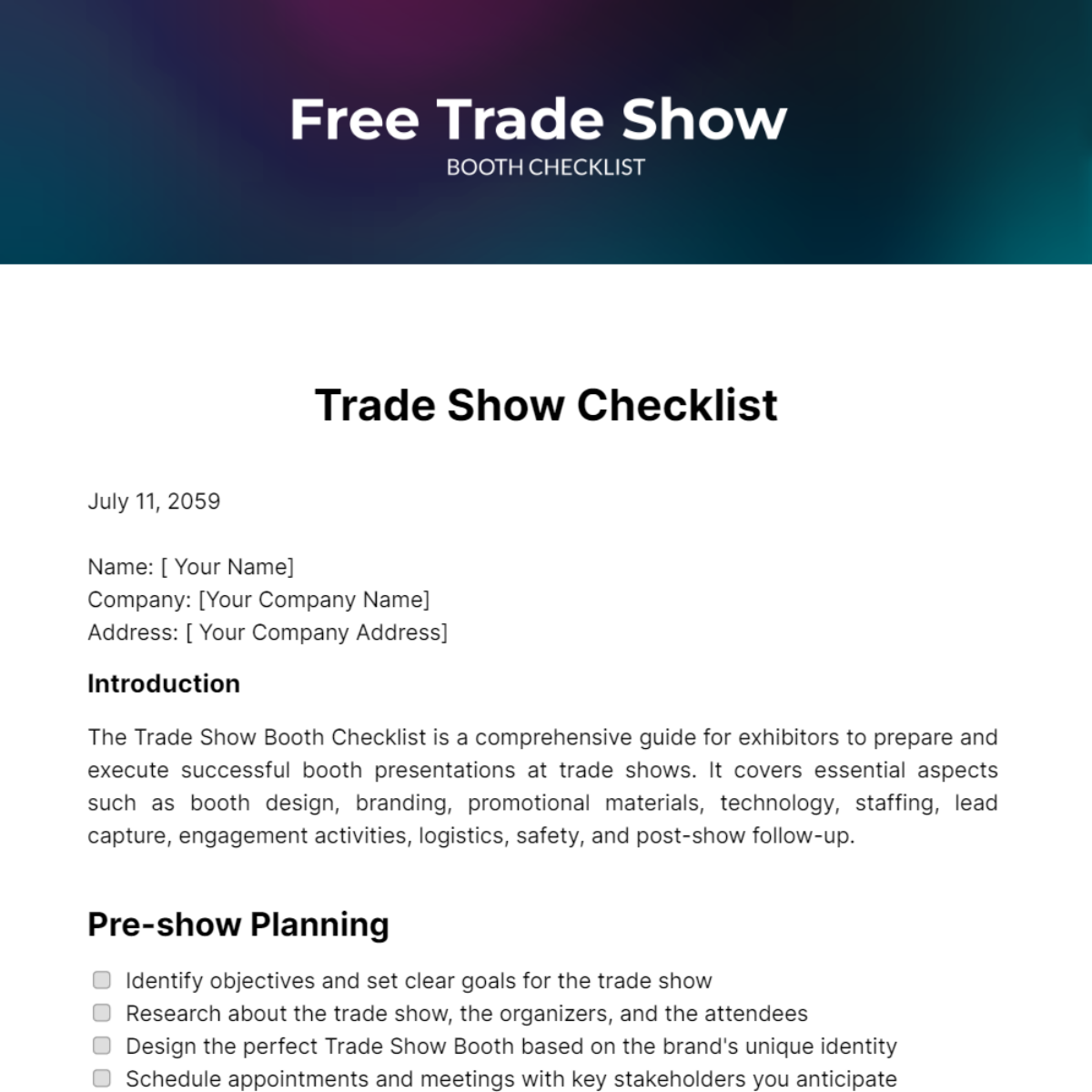 Free Trade Show Booth Checklist Template