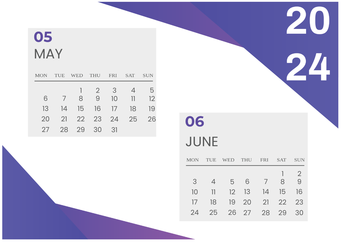 May and June 2024 Calendar Template