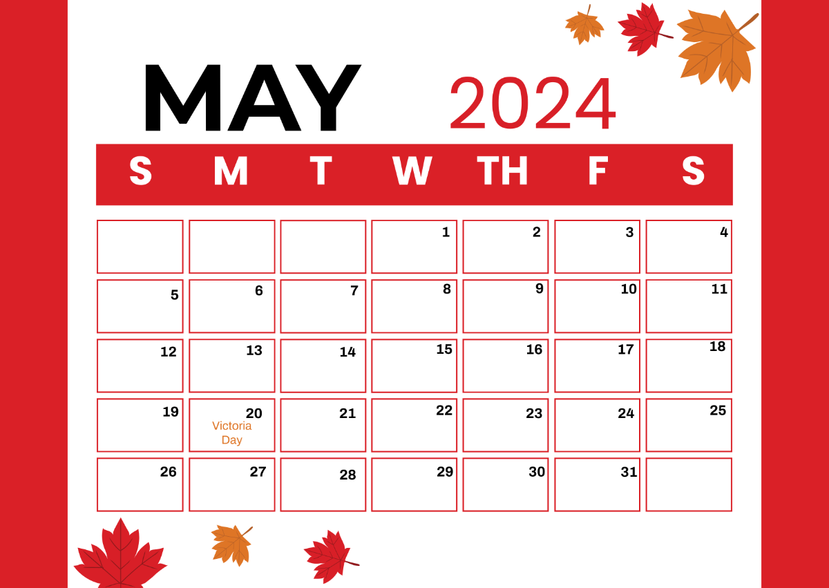 Canada May 2024 Calendar Template