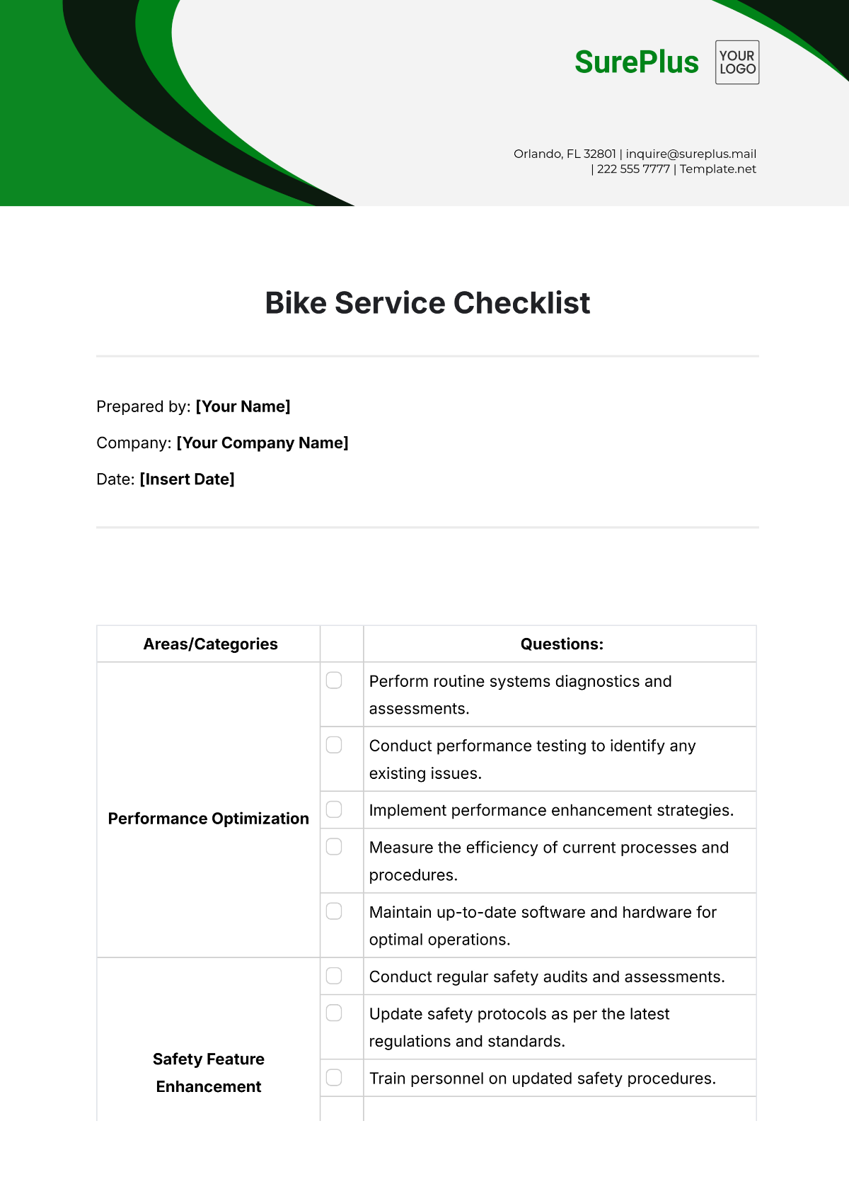 Bike Service Checklist Template - Edit Online & Download