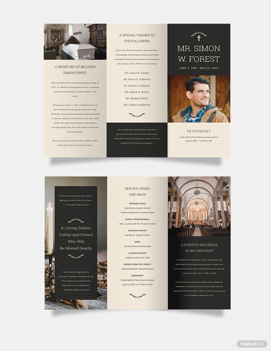 Blank Acknowledgment Funeral Tri-Fold Brochure Template