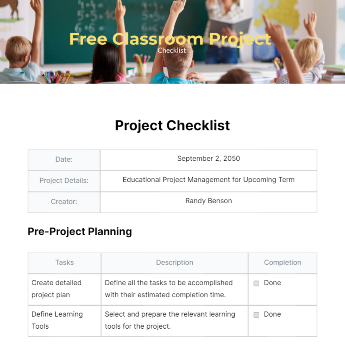 Free Classroom Project Checklist - Edit Online & Download | Template.net