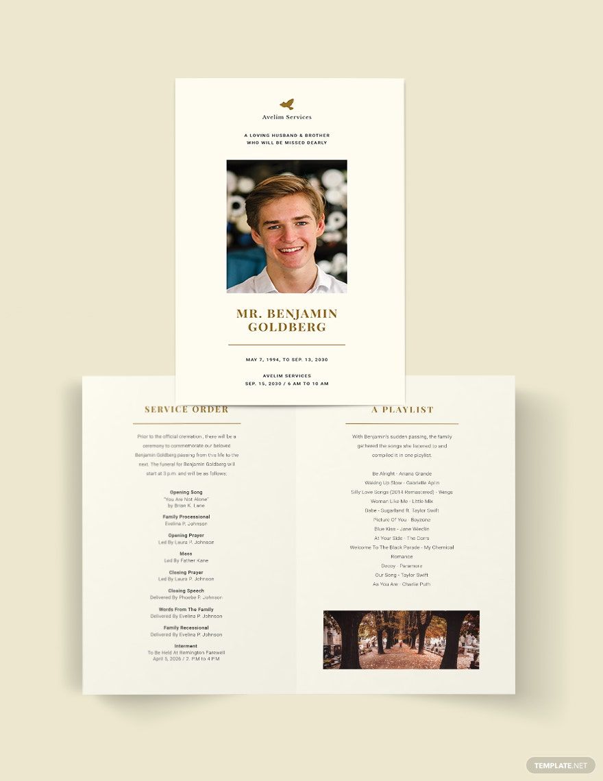 Blank Eulogy Funeral Bi-Fold Brochure Template