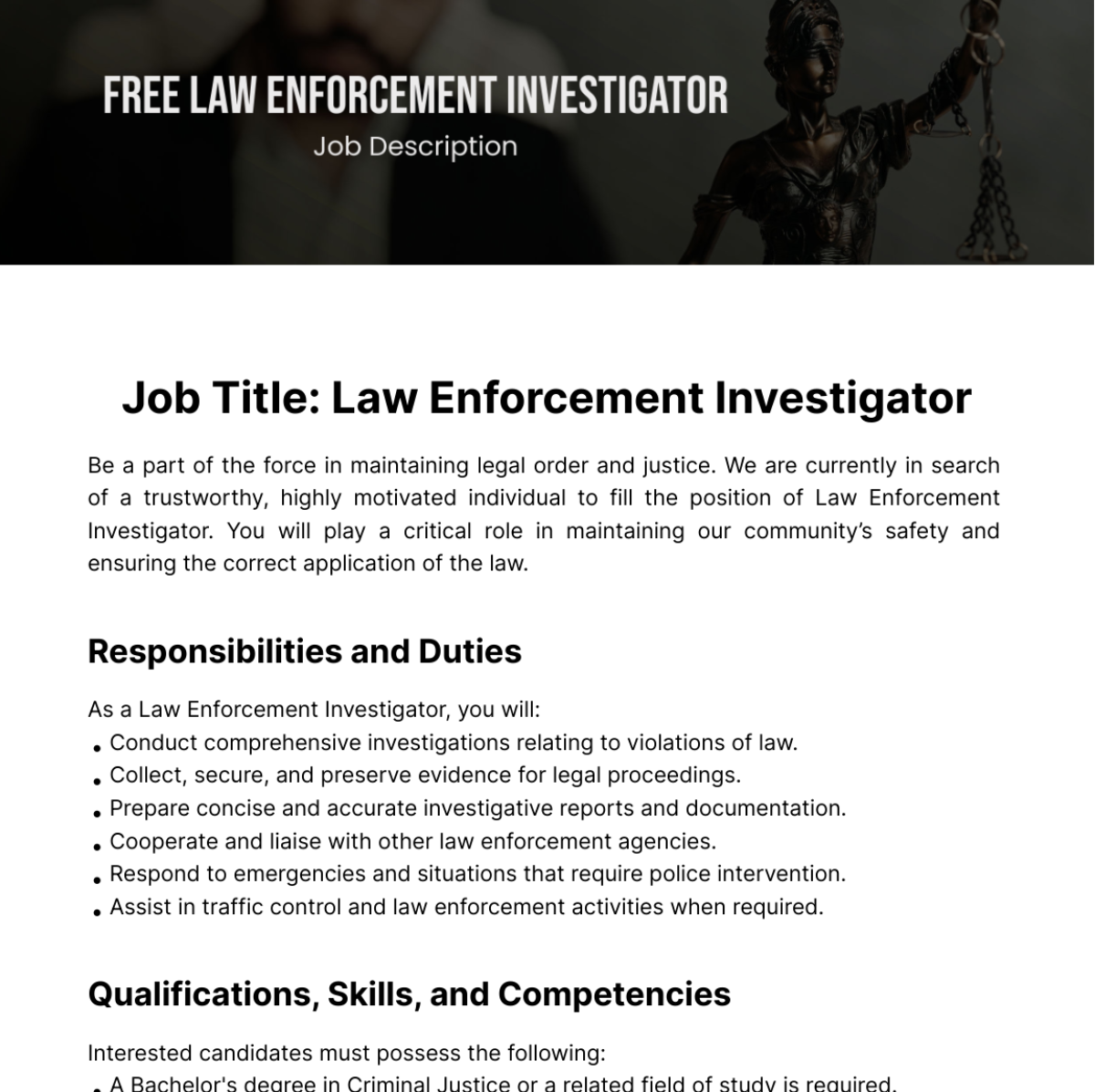 Free Law Enforcement Investigator Job Description Template