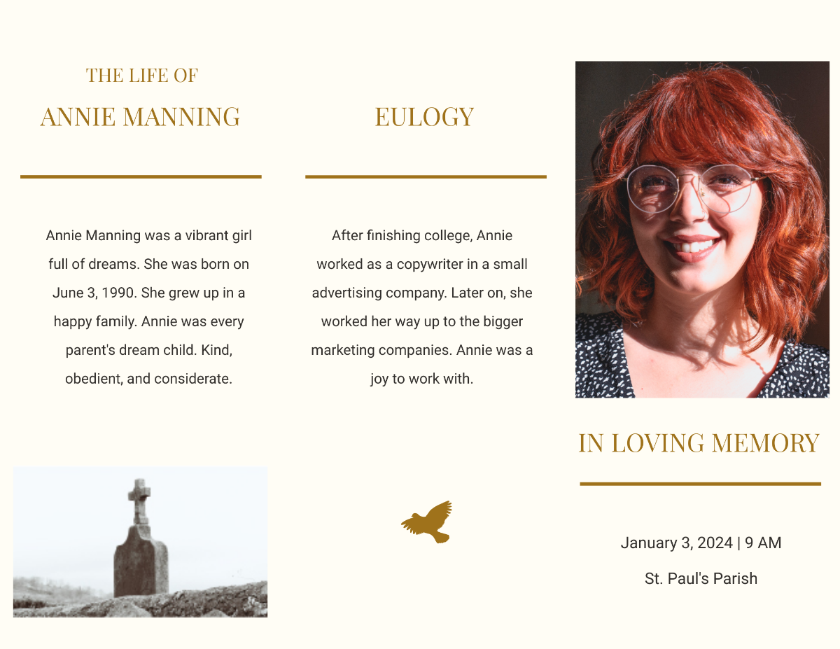 Blank Eulogy Funeral Tri-Fold Brochure Template