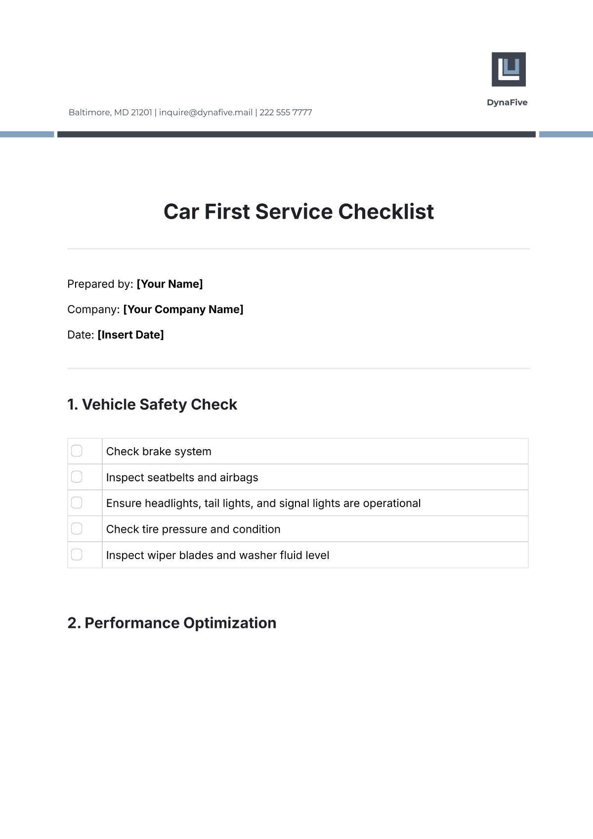 Car First Service Checklist Template - Edit Online & Download