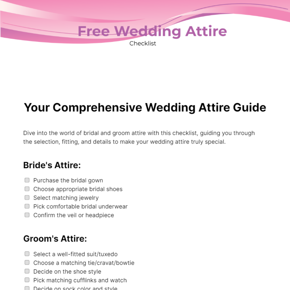 Wedding Attire Checklist Template