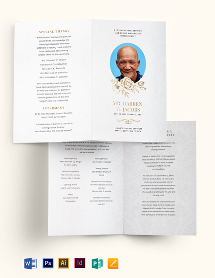 Blank Funeral Obituary BiFold Brochure Template