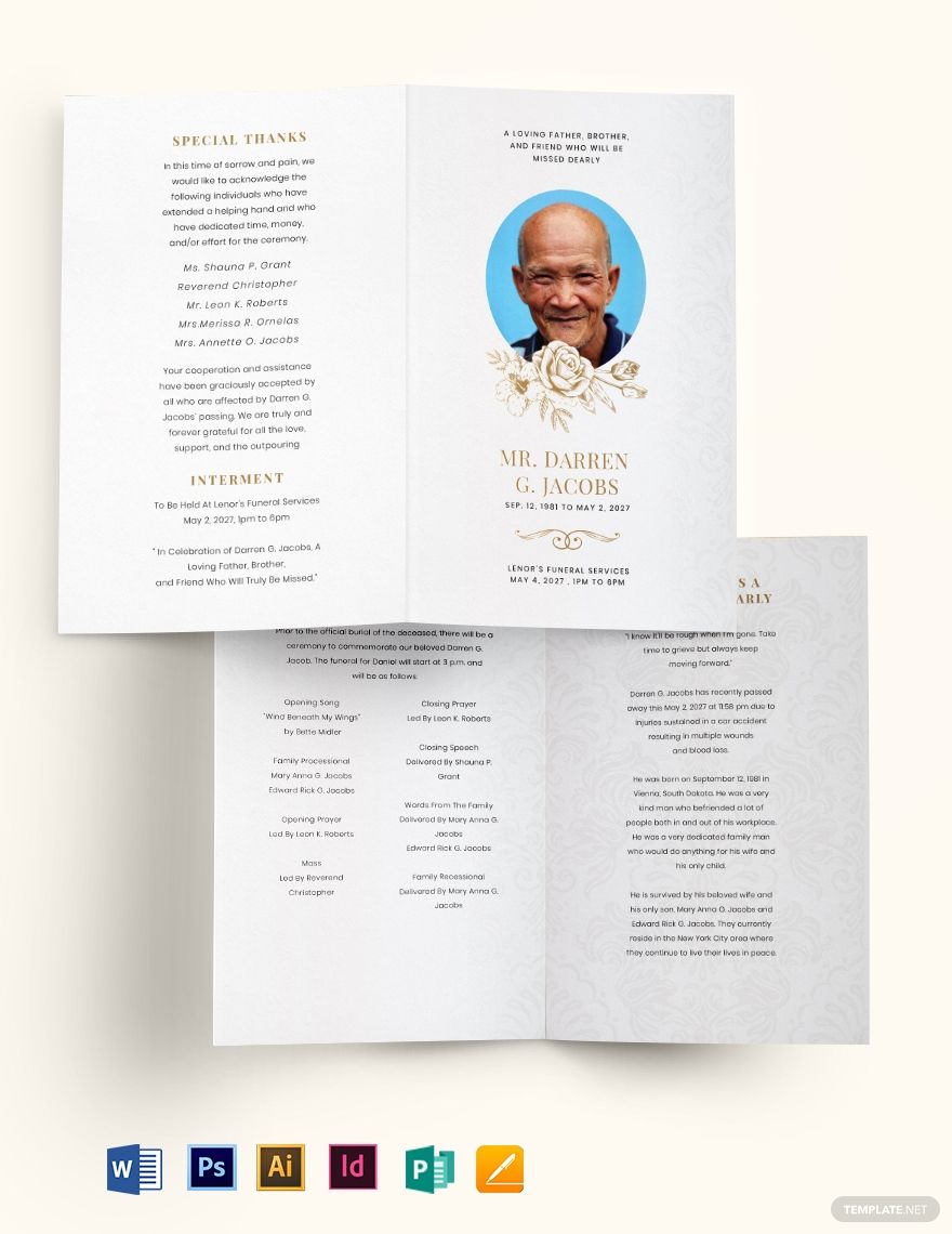 Blank Funeral Obituary Bi-Fold Brochure Template
