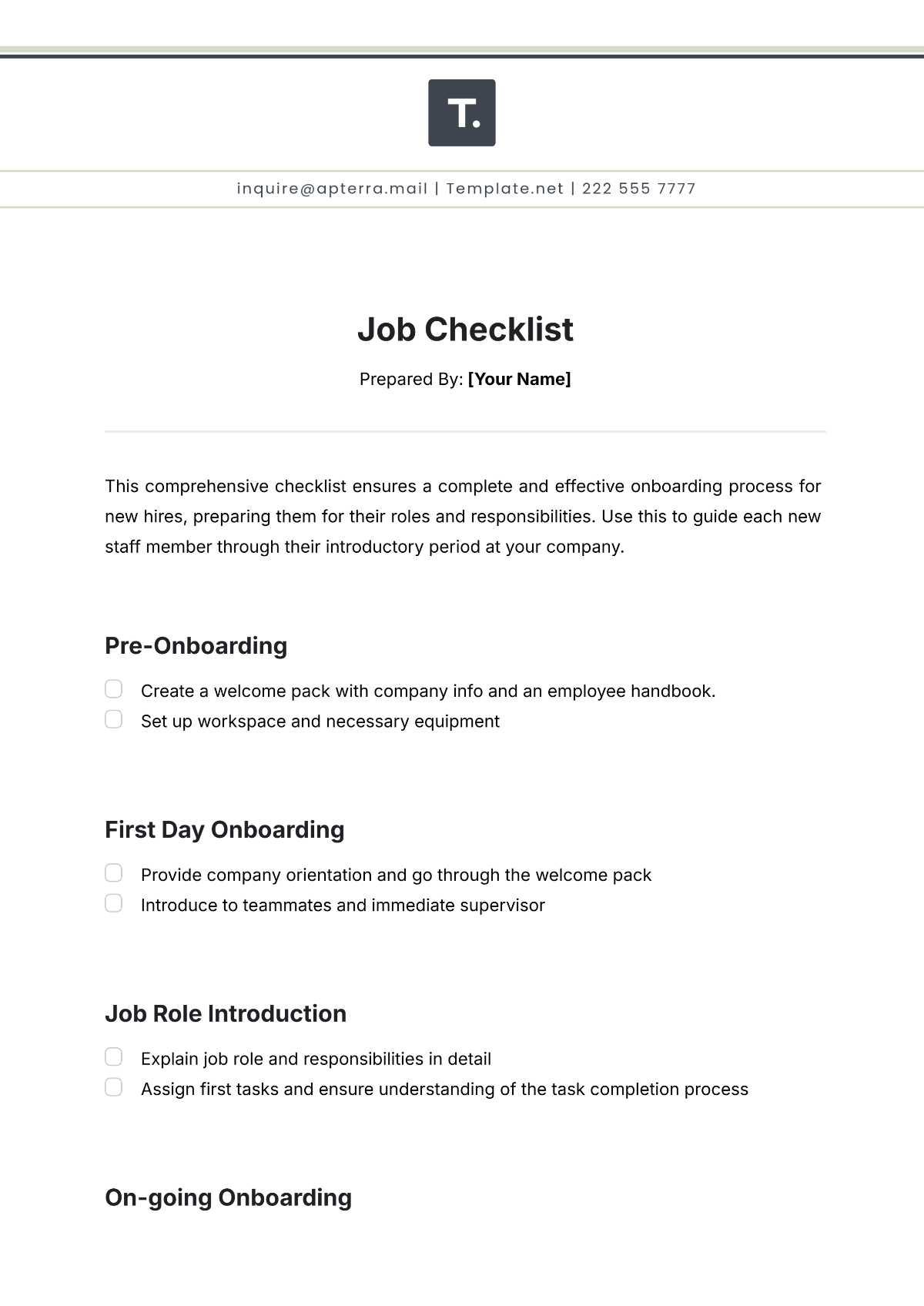 Job Checklist Template - Edit Online & Download