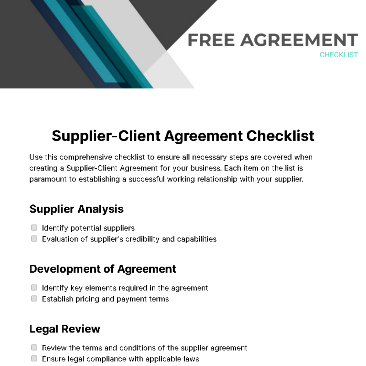 Agreement Checklist Template - Edit Online & Download