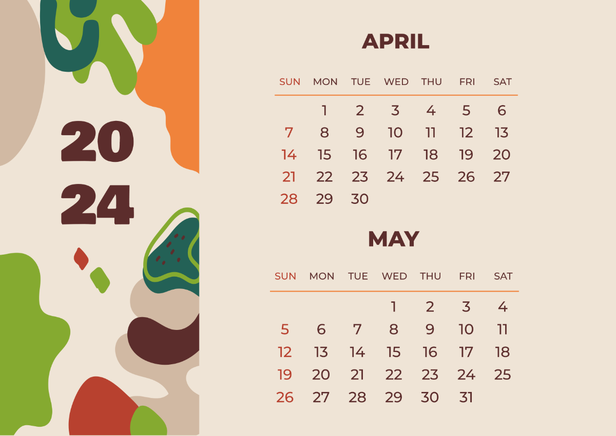 April May 2024 Calendar Template