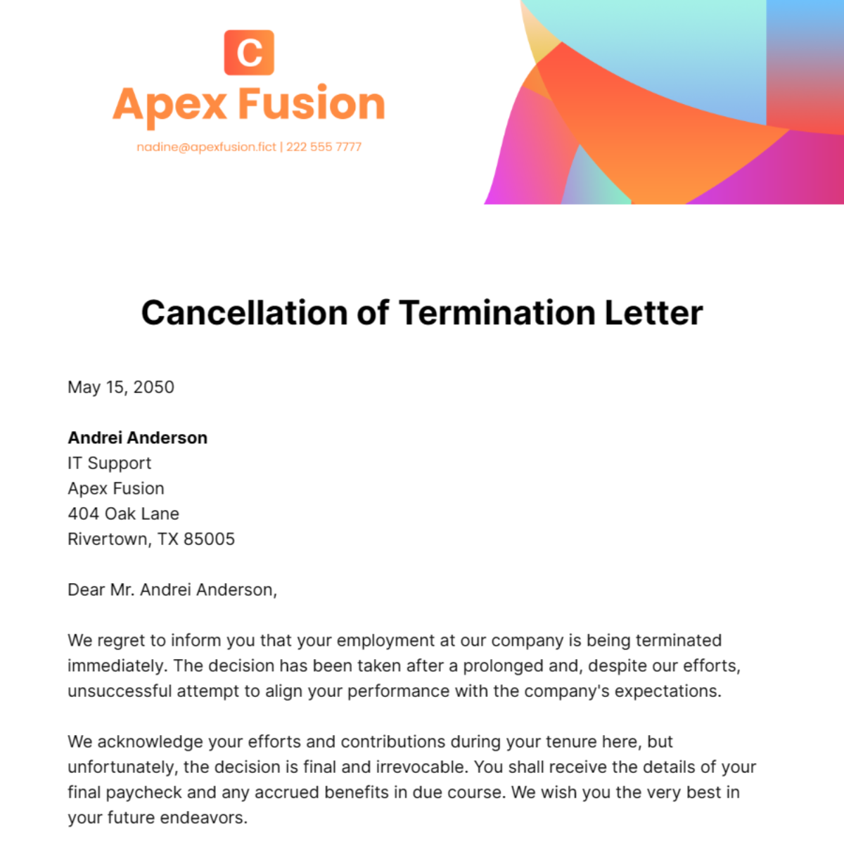 Cancellation of Termination Letter Template