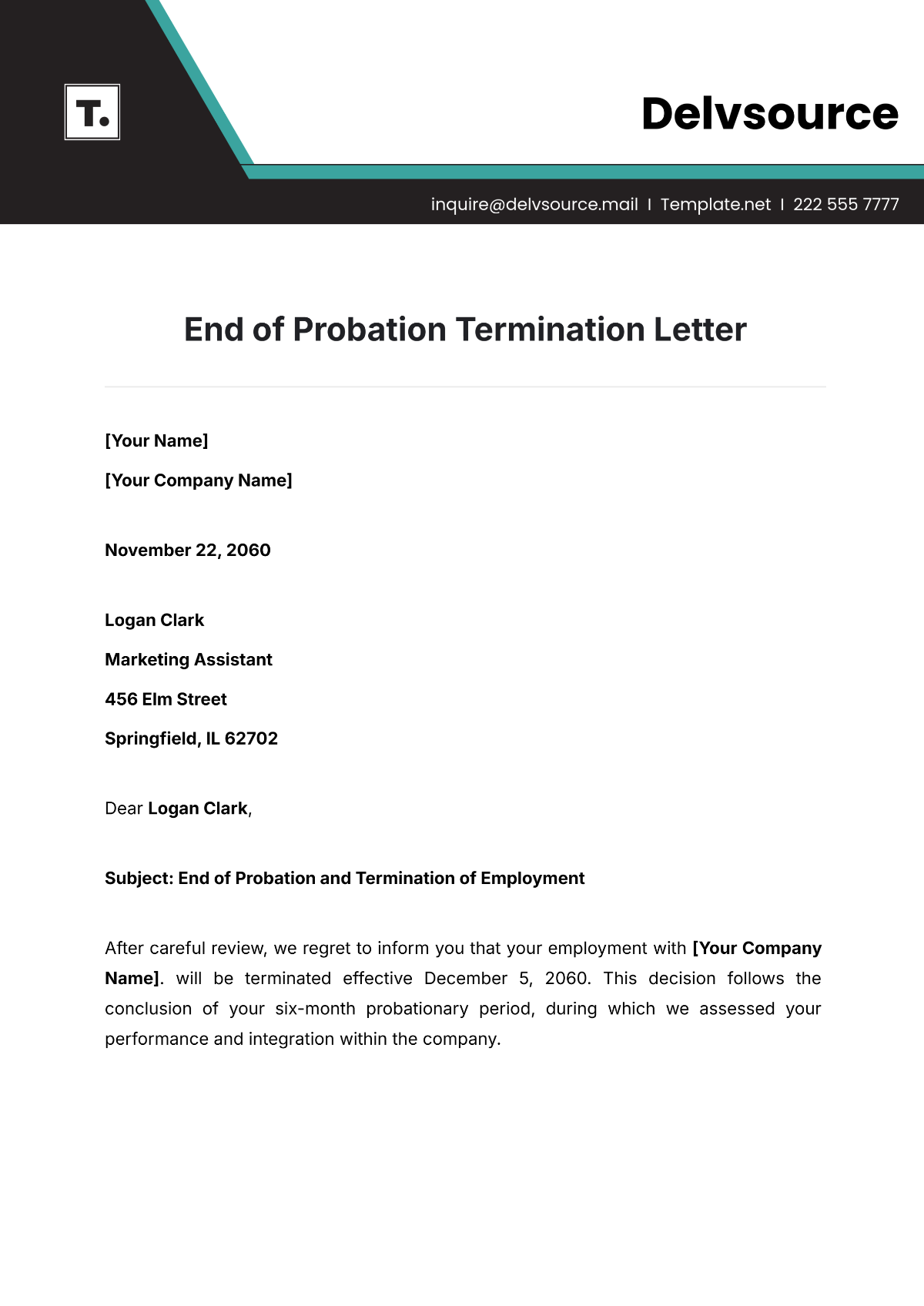 End of Probation Termination Letter Template - Edit Online & Download