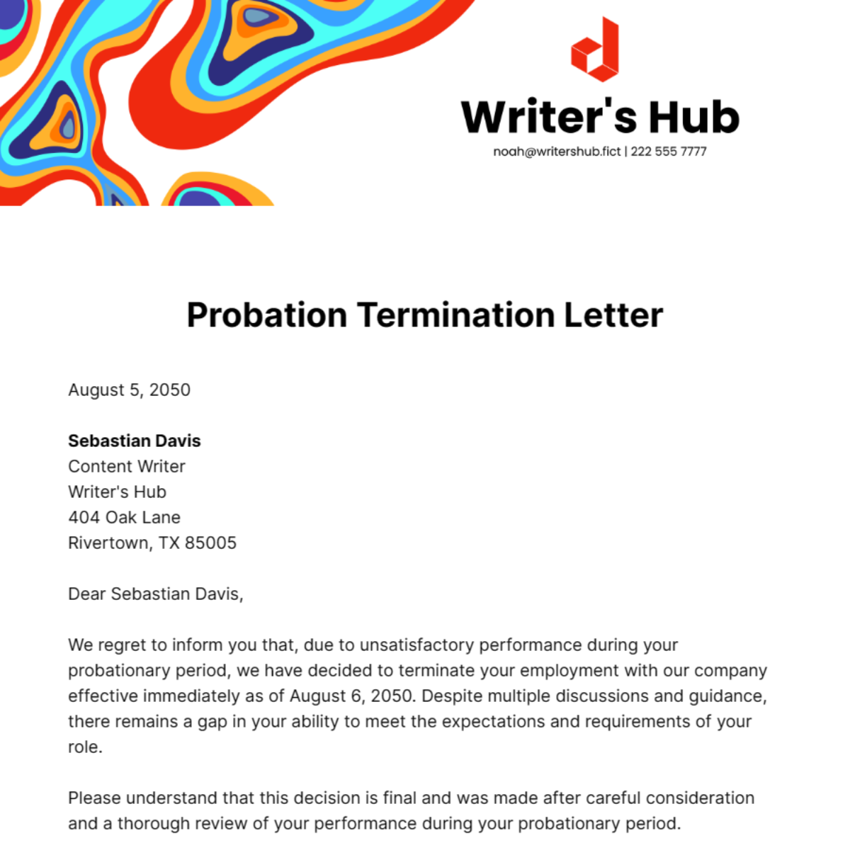 Probation Termination Letter Template