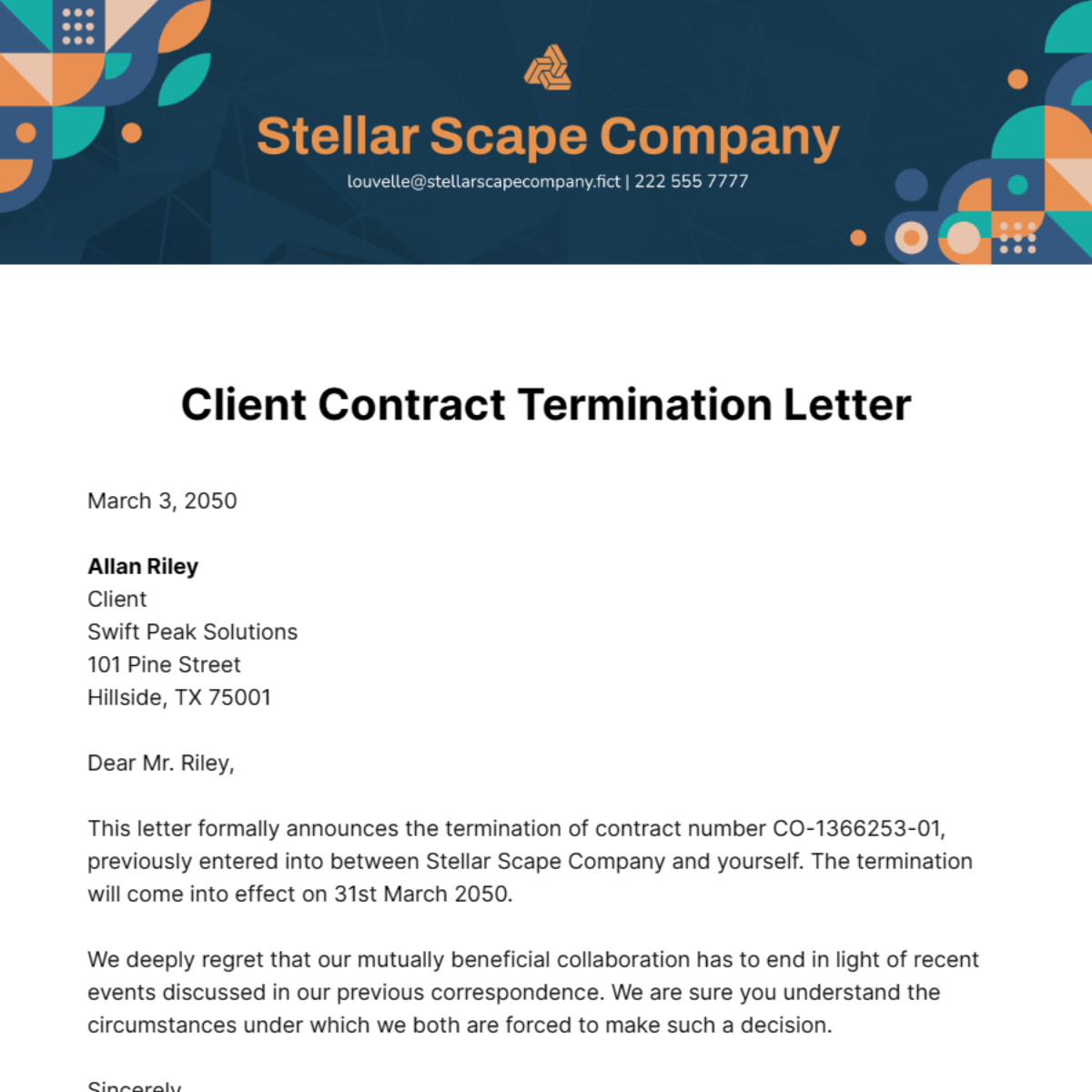 Client Contract Termination Letter Template