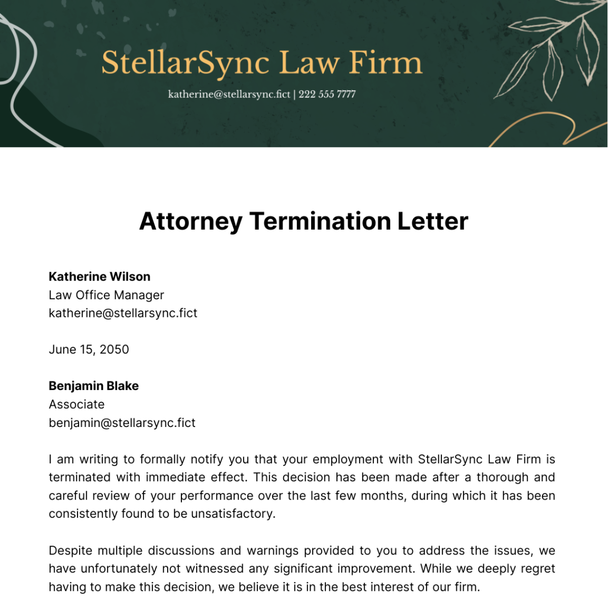 Attorney Termination Letter Template