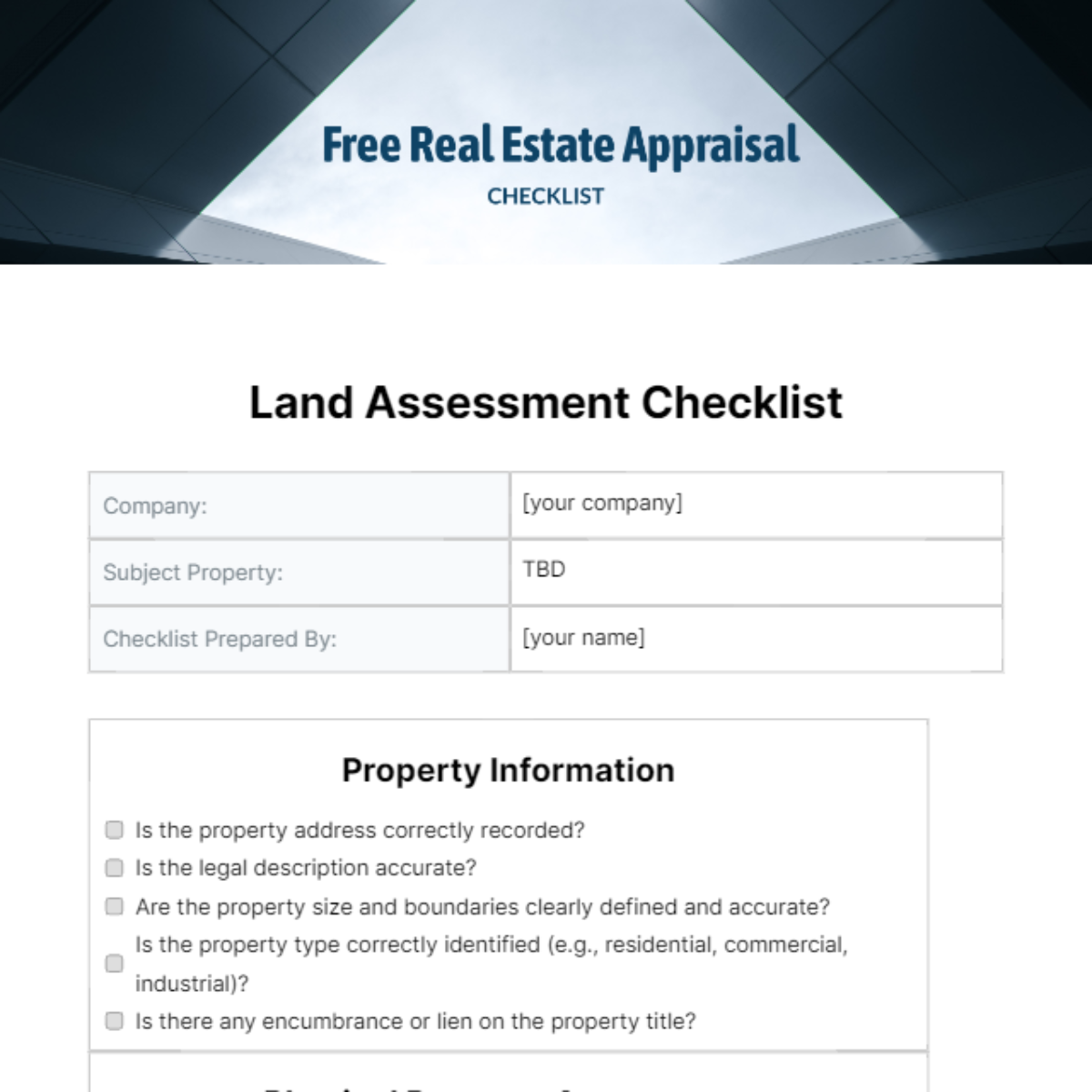 Real Estate Appraisal Checklist Template