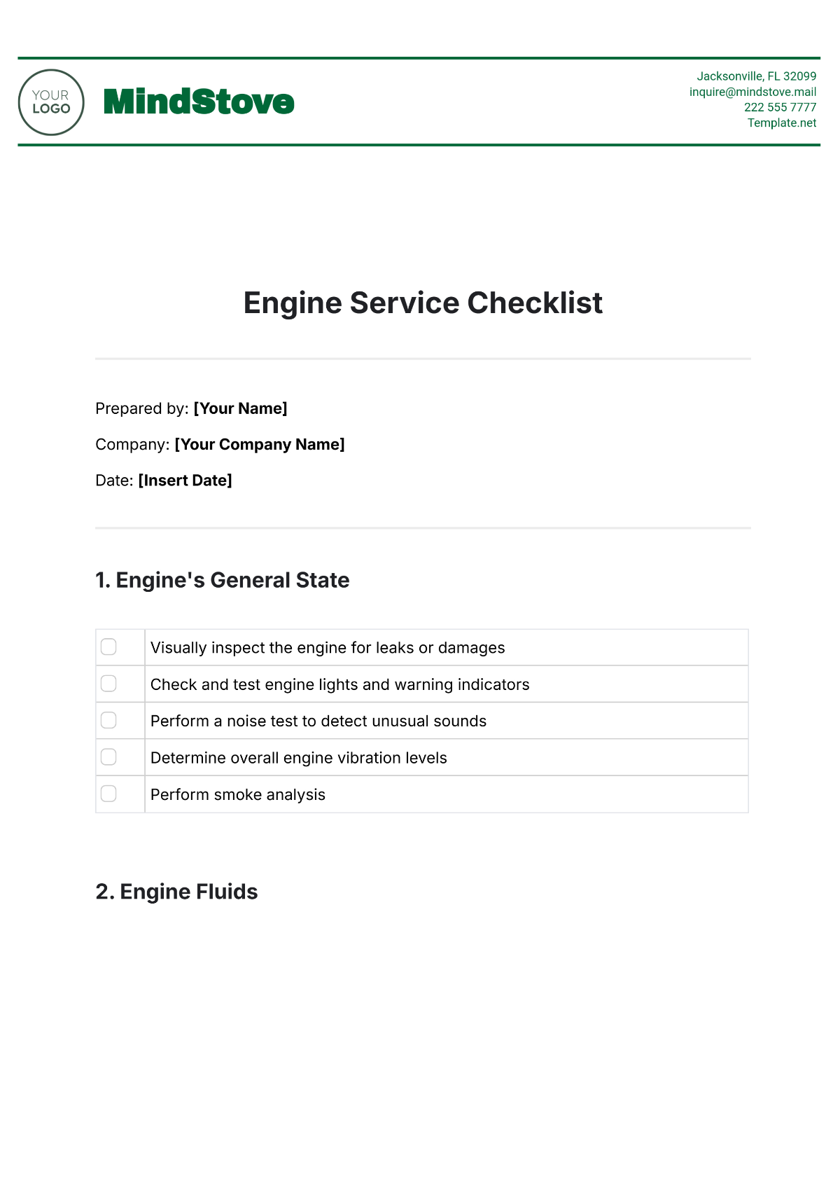 Engine Service Checklist Template - Edit Online & Download