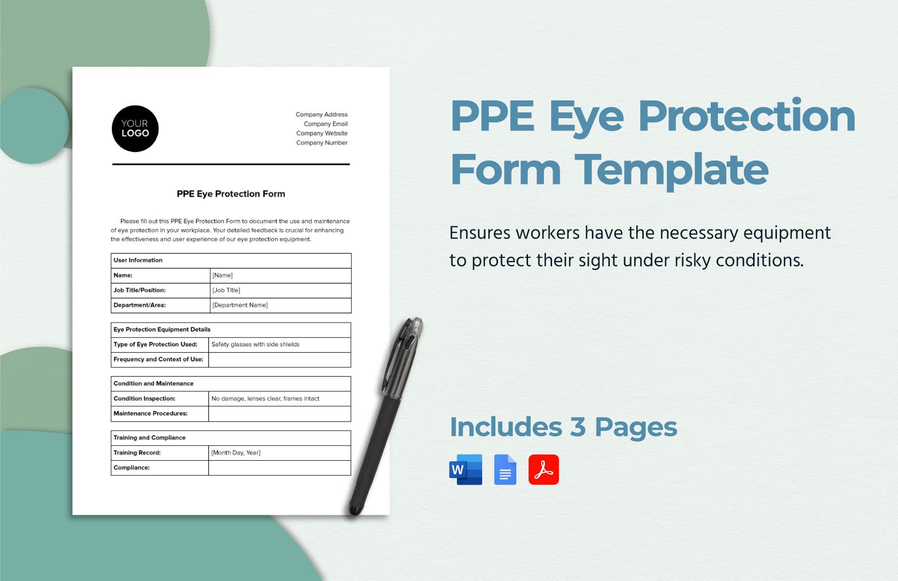 PPE Eye Protection Form Template