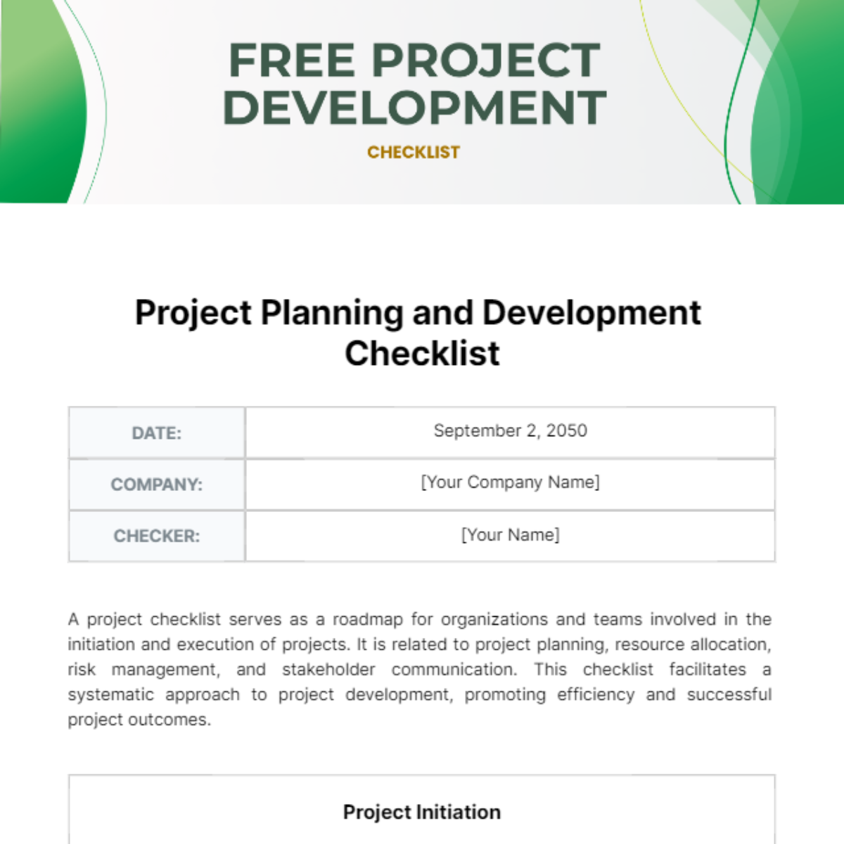 Project Development Checklist Template
