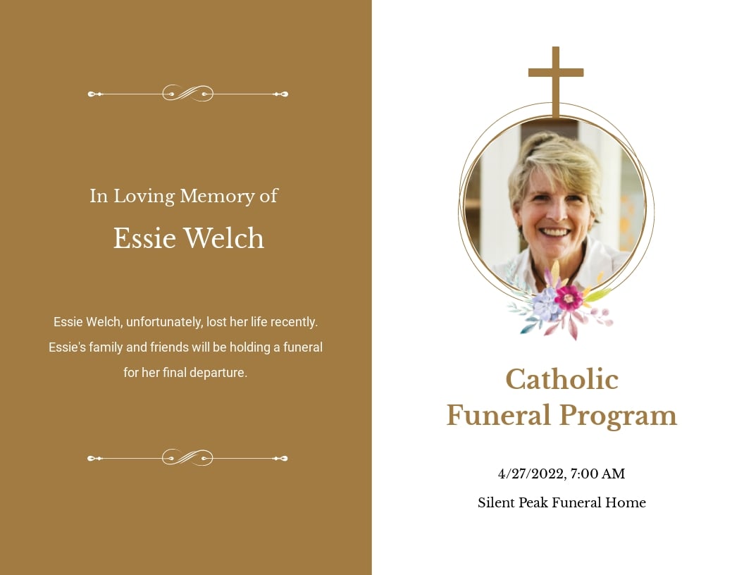 Catholic Floral Obituary Brochure Template [Free JPG] Illustrator