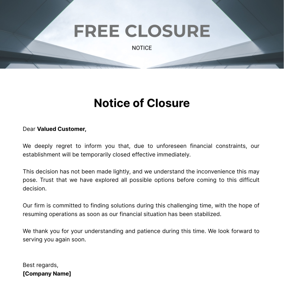 Closure Notice Template Edit Online Download Example