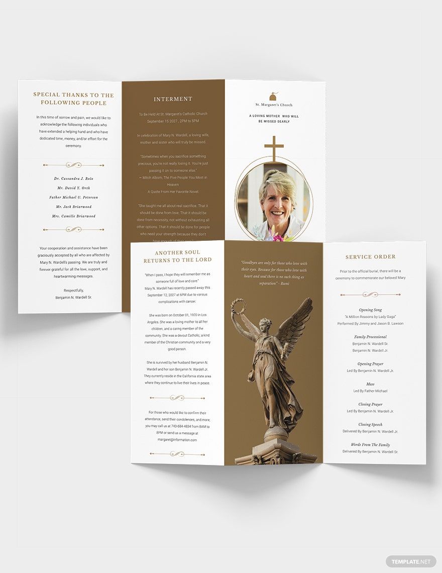 Catholic Funeral Obituary Tri-Fold Brochure Template