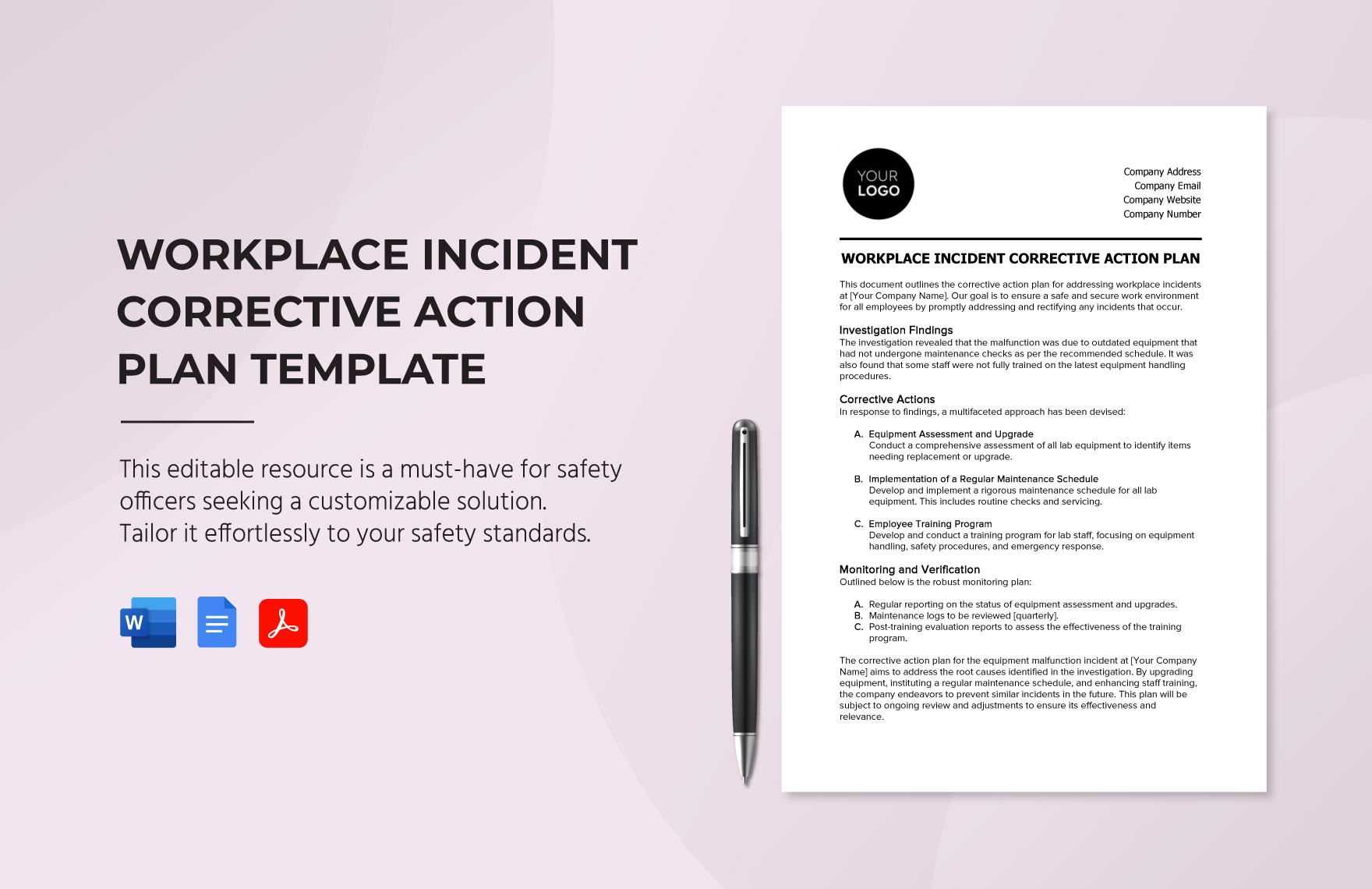 Workplace Incident Corrective Action Plan Template