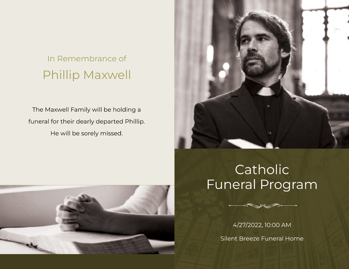 Free Catholic Funeral Program Bi-Fold Brochure Template