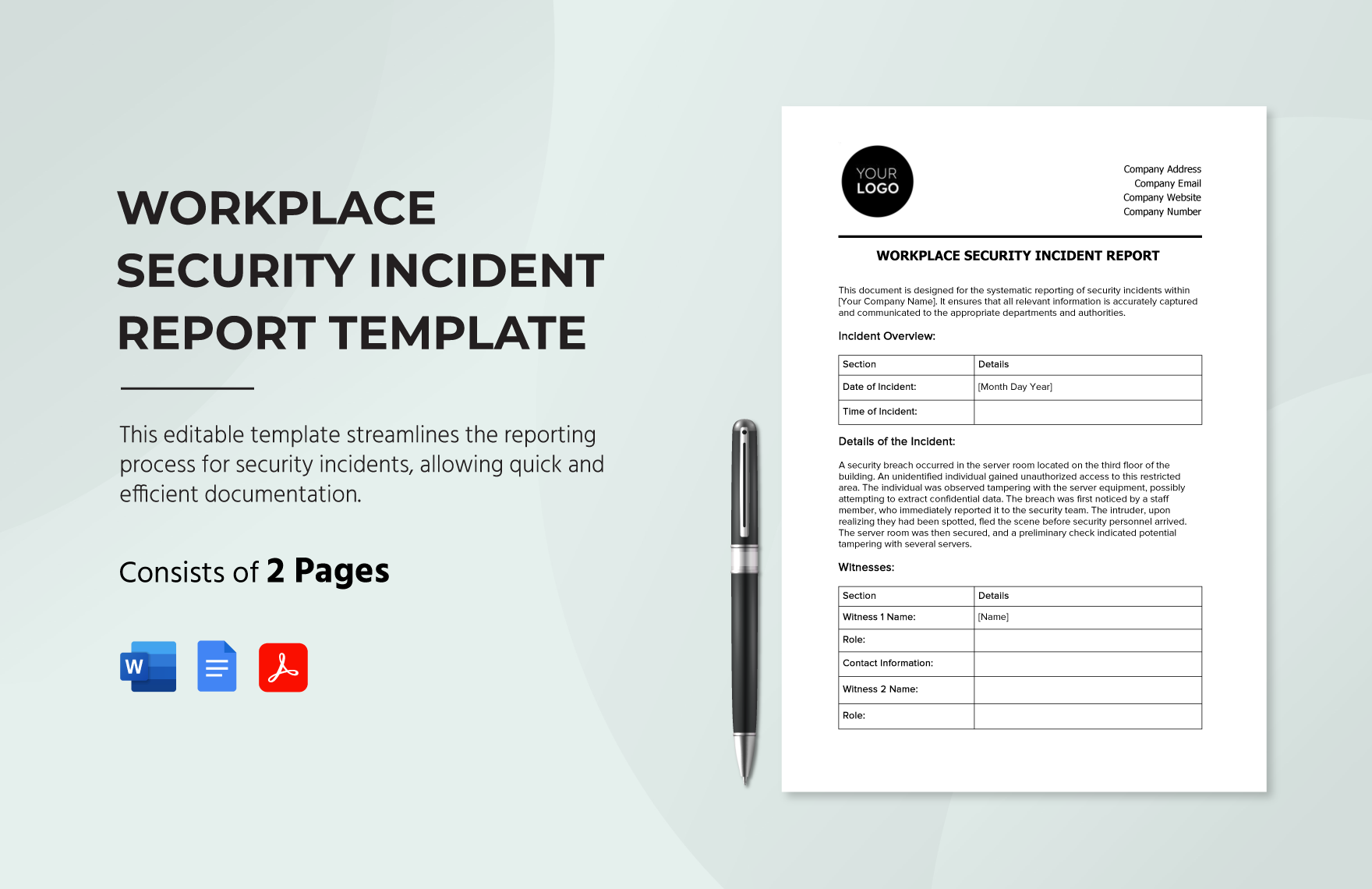 Workplace Security Incident Report Template