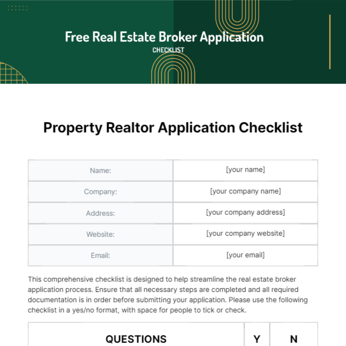 Real Estate Broker Application Checklist Template