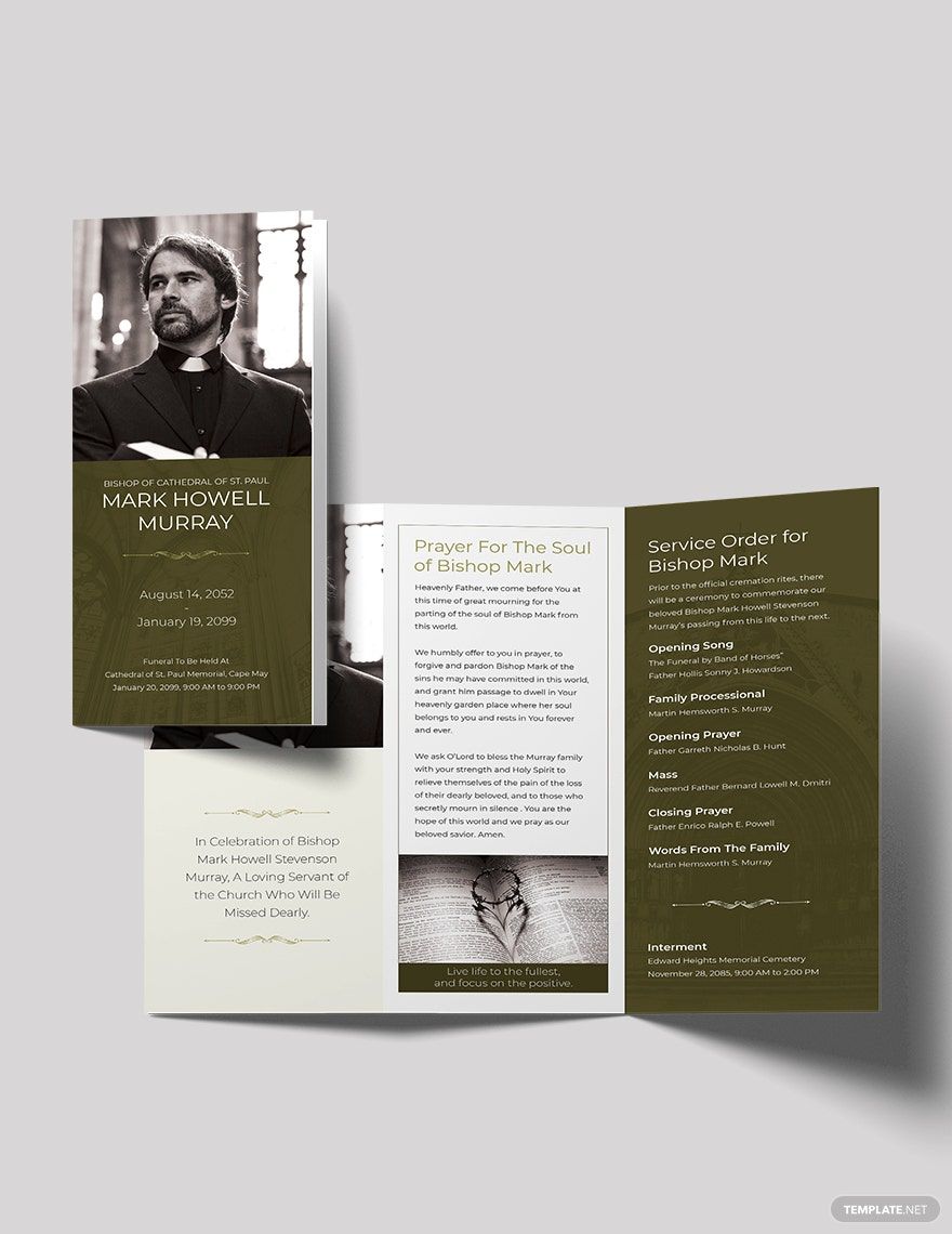 Catholic Funeral Program Tri-Fold Brochure Template in Word, Google Docs, Illustrator, PSD, Apple Pages, Publisher, InDesign