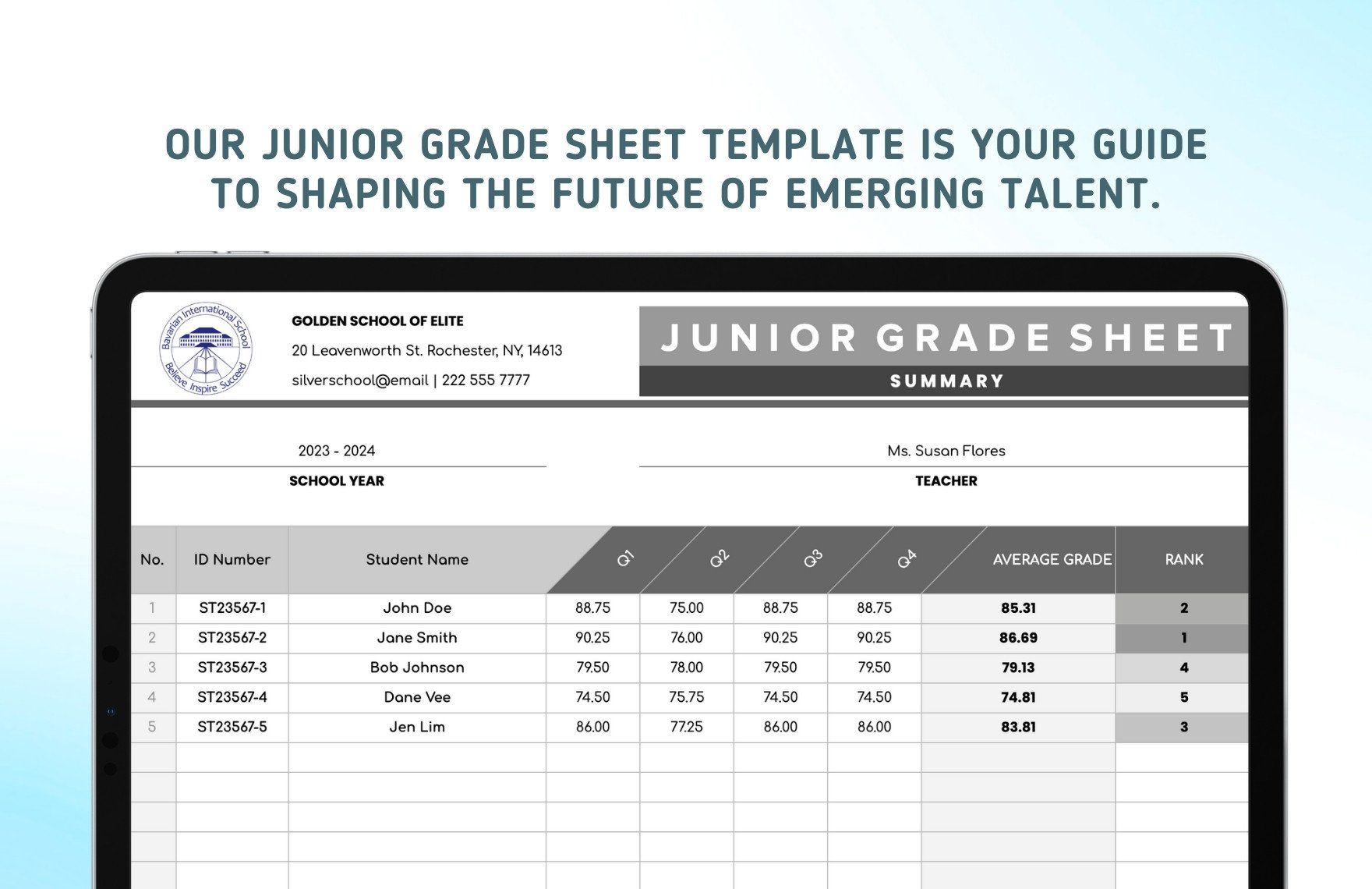 Junior Grade Sheet Template