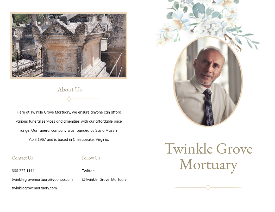 Editable Life Celebration Funeral BiFold Brochure Template Google