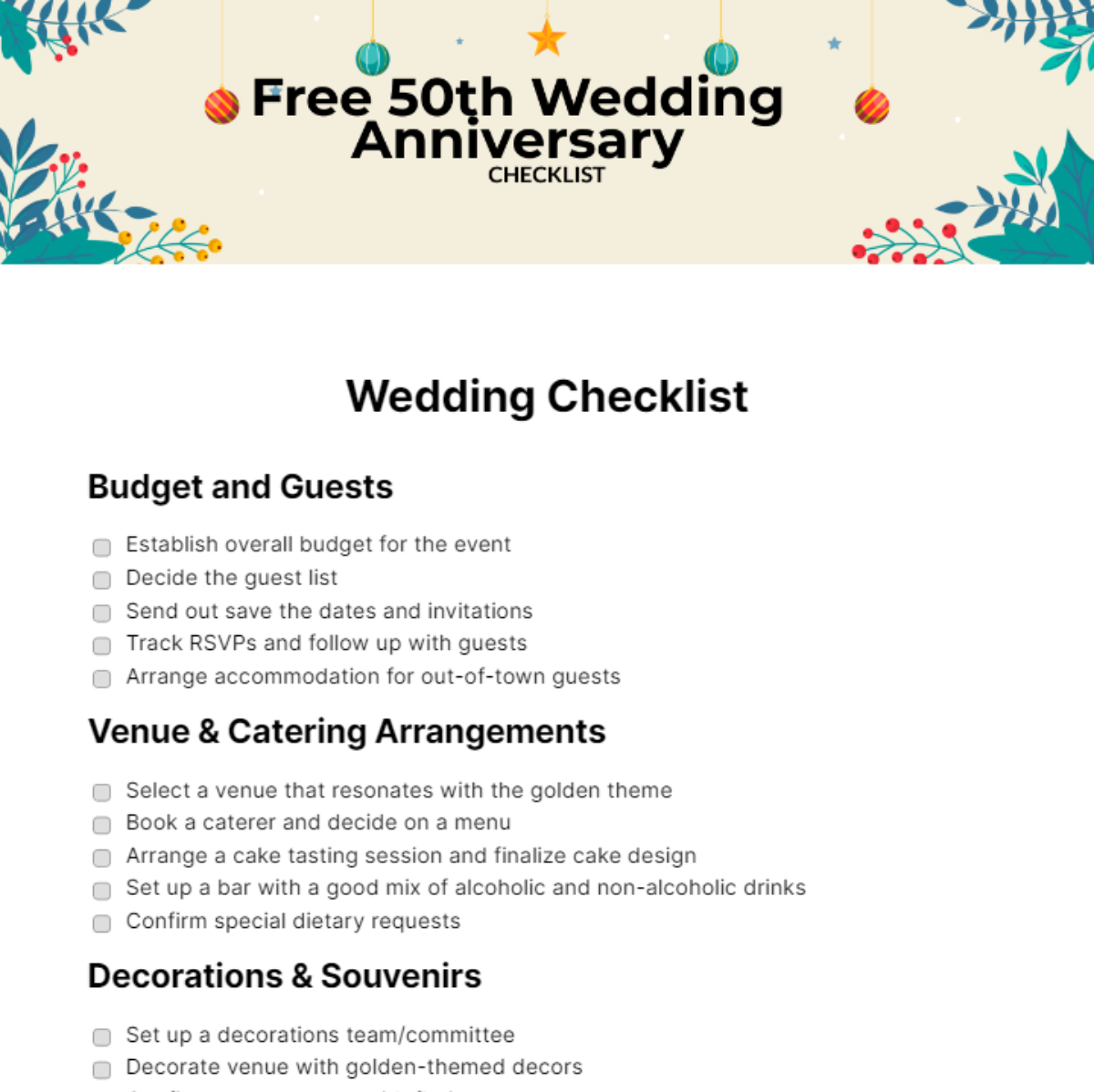 Wedding Decoration Checklist Template | Shelly Lighting