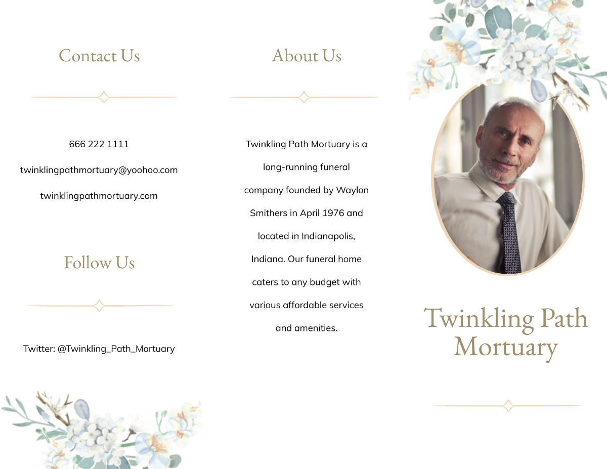 Free Celebration Of Life Funeral Memorial Tri-Fold Brochure Template