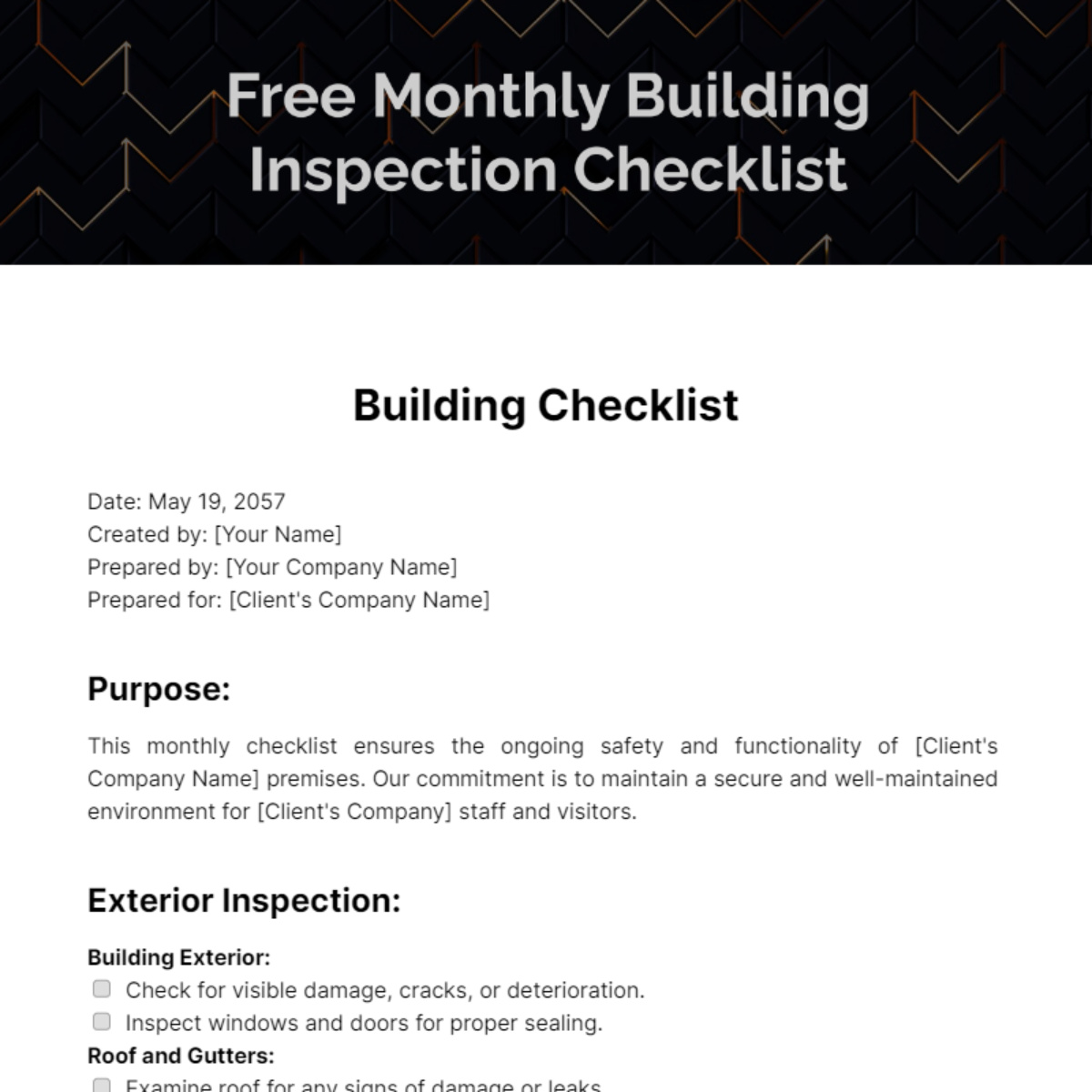 Free Monthly Building Inspection Checklist Template