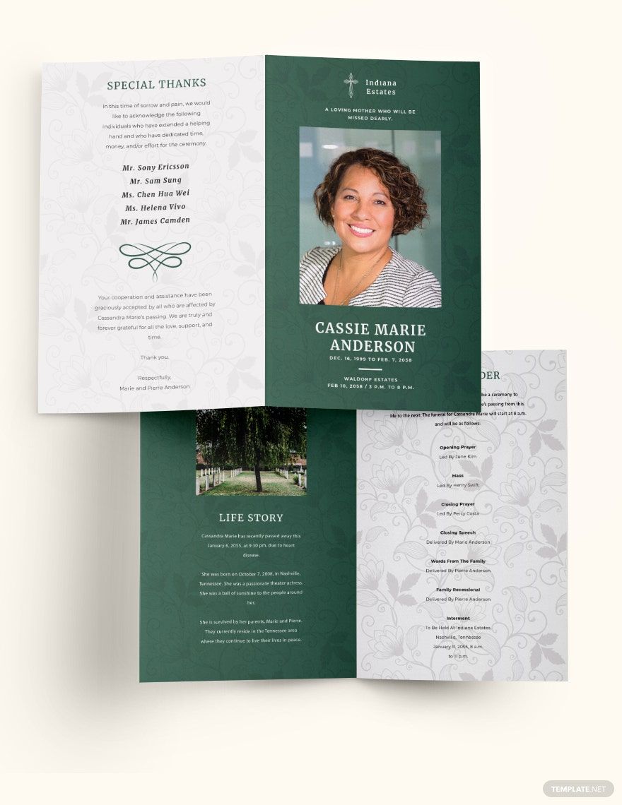 Celebration of Life Funeral Obituary Bi-Fold Brochure Template