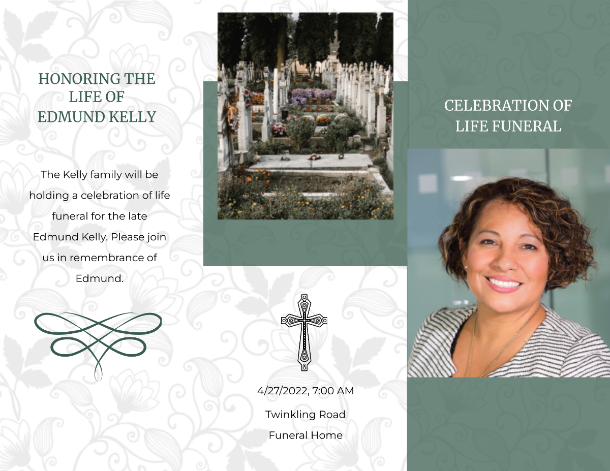 Free Celebration Of Life Funeral Obituary Tri-Fold Brochure Template