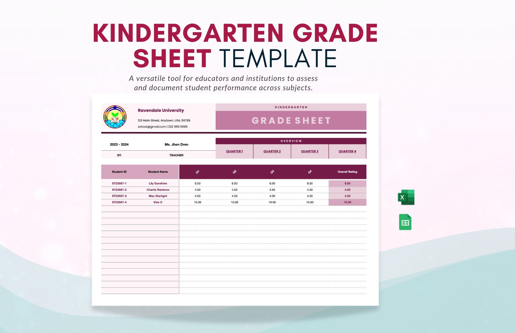 Kindergarten Grade Sheet Template in Excel, Google Sheets