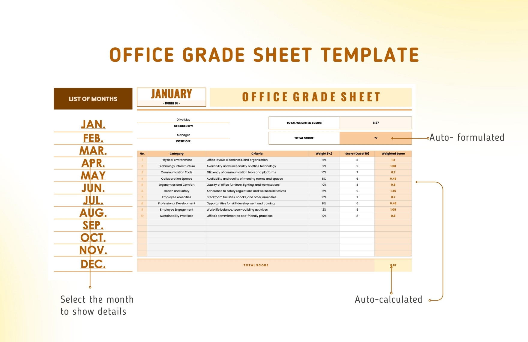 Office Grade Sheet Template