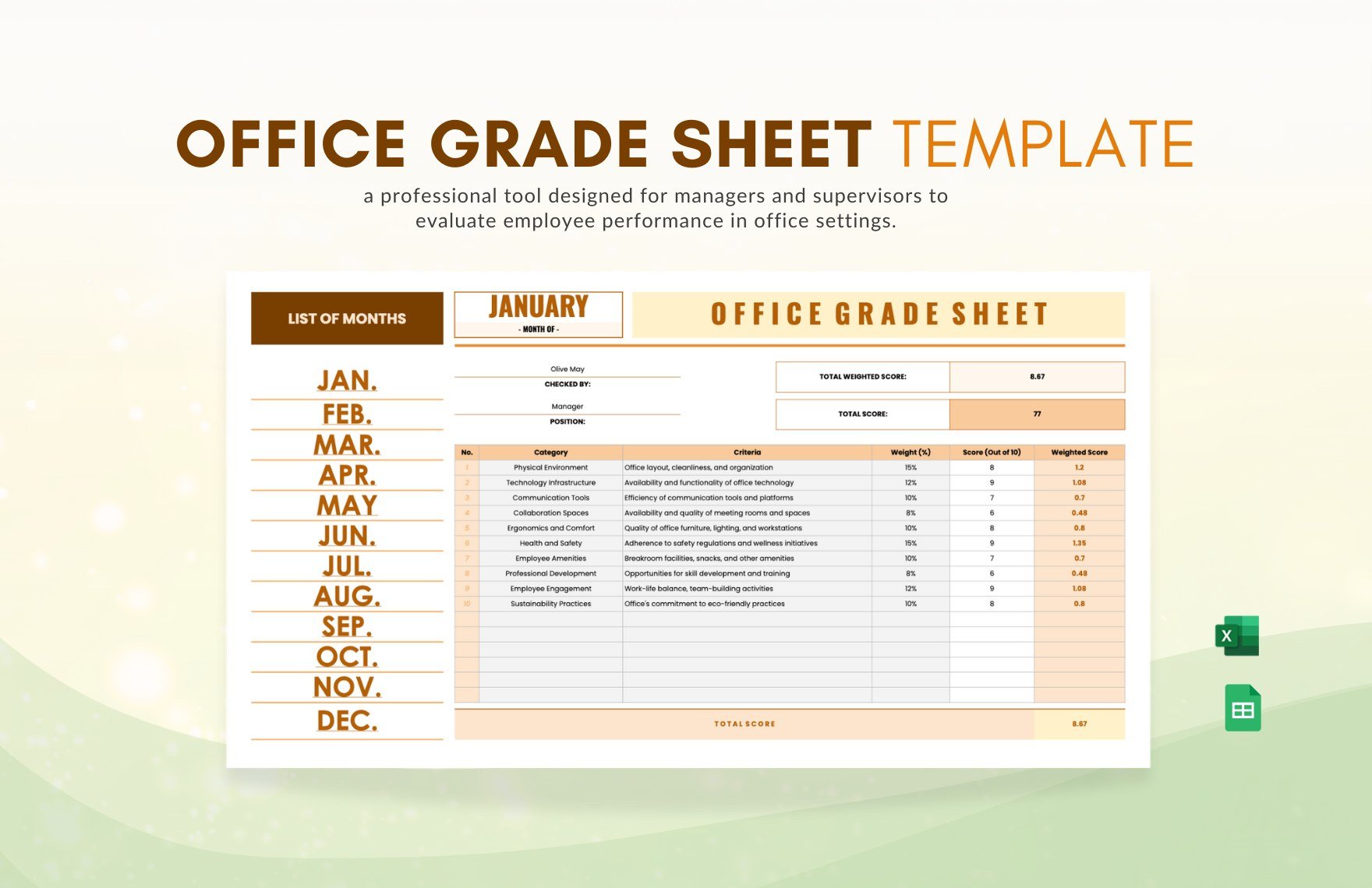 Office Grade Sheet Template in Excel, Google Sheets