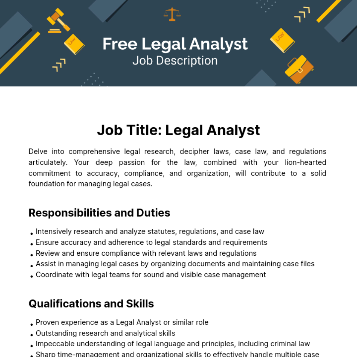 Free   Legal Analyst Job Description Template